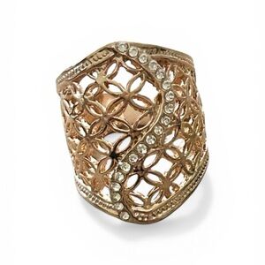 Gold Rhinestone Statement Filigree Ring Wide Band